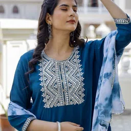 Anouk Women Ethnic Motifs Embroidered Regular Mirror Work Kurta with Trousers & With Dupatta image 5