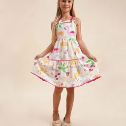 Vero Moda Girls Pure Cotton Graphic Printed Shoulder Straps Neck Fit & Flare Dress-image-14