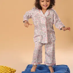 The Mini Trunk Kids Printed Lapel Collar Night suit-image-18