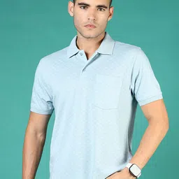 V-Mart Men Geometric Printed Polo Collar Cotton T-shirt-image-2