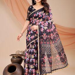 Dori Floral Printed Saree With Blouse Piece-image-25