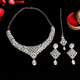 Atasi International Silver-Plated Crystal-Studded Jewellery Set-image-83