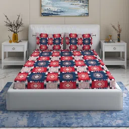 Quirky Home Red & Blue Geometric 180 TC Queen Bedsheet with 2 Pillow Covers-image-56