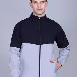 TFA THE FASHION ADDICTION Colourblocked Mock Collar Windcheater Open Front Jacket-picture-1
