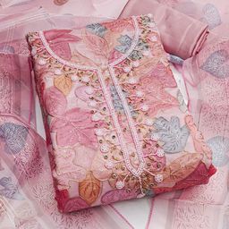 SHADOW & SAINING Embroidered Organza Semi-Stitched Dress Material-picture-26