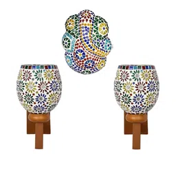 Somil Indore Mosaic Decorative Lamp Combo of Matching Wall Lamp & Blessing God Ganesh Wall Lamp, Multi Compatible with LED, Size: 16 X 16 X 26 Cm, Pack of 3.-image-84