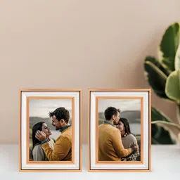 Golden Peacock Set Of 2 Rose Gold & White Rectangular Solid Table-Top Photo Frames image 1