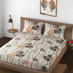 THE little BIG STORE Off White Floral Printed 260TC Fitted King Bedsheet Set-1.8 m x 1.9 m-picture-48