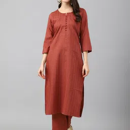 DIVASTRI Striped Notch Neck Straight Kurta With Trousers-picture-28