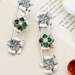 ABDESIGNS Silver Plated Artificial Stones and Beads Classic Drop Earrings-image-5