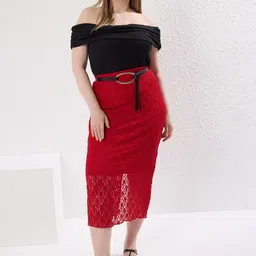 Trendyol Women Lace Pencil Midi Skirt-image-87