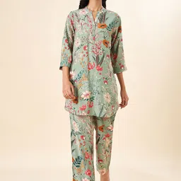 RANGMANCH BY PANTALOONS Women Floral Printed Regular Top with Trousers-picture-9