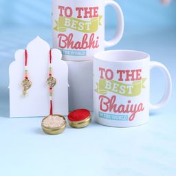 Floweraura Bhaiya Bhabhi Stones Studded & Beaded Bhaiya Bhabhi Rakhi With 2 Mugs-image-100