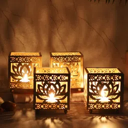 Amaya Decors Gold-Toned 4 Pieces Lotus Etching Tealight Candle Holders-image-37