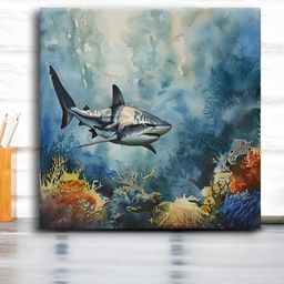 OLIVE TREE Blue & Grey Shark Canvas Painting Wall Art-picture-13