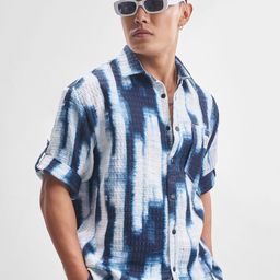 HIGHLANDER Oversized Abstract Printed Spread Collar Shirt-image-88