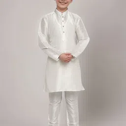 DEVOILER Boys Mandarin Collar Dupion Silk Straight Kurta-21