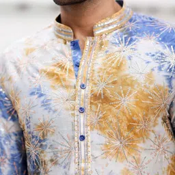ASUKA Men Printed Regular Linen Kurta with Pyjamas image 2