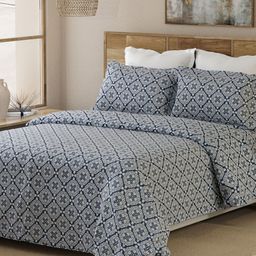Layers Blue & White Ethnic Motifs 144 TC Queen Bedsheet with 2 Pillow Covers-image-26