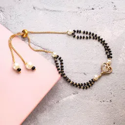Mali Fionna Gold-Plated Stones Studded and Beaded Heart Shaped Mangalsutra Bracelet-43