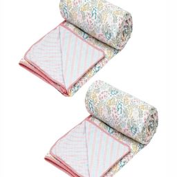 Myntra Elegant Homes White & Green Set of 2 Floral Summer 150 GSM Single Bed Dohar-28