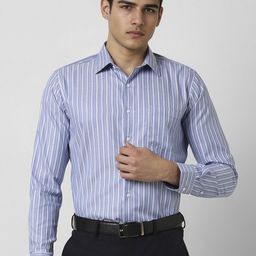 Van Heusen Men Slim Fit Spread Collar Vertical Striped Cotton Formal Shirt-picture-7