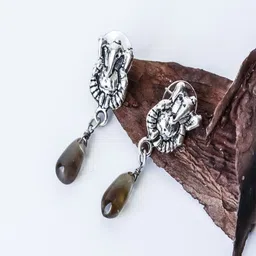 Shrim jewels Brass-Plated Artificial Beaded Oxidised Teardrop Shaped Drop Earrings-picture-43