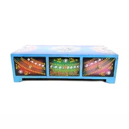 apka mart Blue & Green Printed 3 Drawer Wooden Jewellery Box Organiser-35