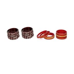 SOMIL Women Set Of 2 Maroon & Red Glass Artificial Stones Bangles-image-66