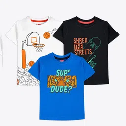 ariel Boys Pack of 3 Graphic Printed Round Neck Pure Cotton T-shirts-image-59
