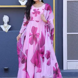 Femvy Floral Print Crepe Fit & Flare Maxi Dress-image-72