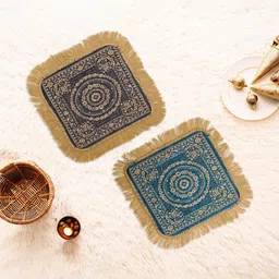 Kuber Industries Blue & Grey 2 Pieces Printed Velvet Pooja Mats-29