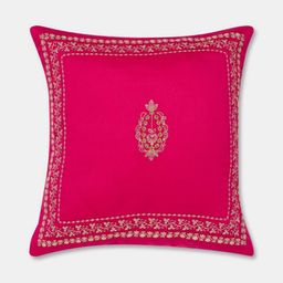 Fabindia Naisha Pink & Beige Embroidered Cotton Square Cushion Cover-picture-24
