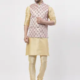 TS LIFESTYLE Mandarin Collar Jacquard Straight Kurta With Pyjamas & Nehru Jacket-picture-24