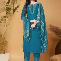 devkison Designer Women Paisley Embroidered Regular Kurta with Churidar & With Dupatta-8