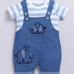 BABY GO Embroidered Cotton Dungaree With Striped T-Shirt-image-65