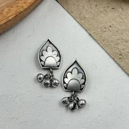 NAMAN ARTS Silver-Plated Contemporary Oxidised Drop Earrings-image-43