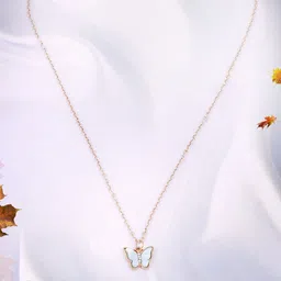 Adwitiya Collection Gold-Plated Stone Studded Butterfly Pendant With Chain-58