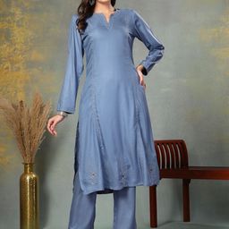 Nayam By Lakshita Women Ethnic Motifs Embroidered Regular Sequinned Kurta with Trousers-picture-41