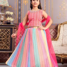 Sangria Girls Embroidered Lehenga With Choli & Dupatta-image-48
