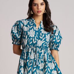 The Cloth Crow Women Floral Print Puff Sleeve Cotton Peplum Top-image-5