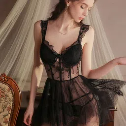 LULU & SKY Self-Designed Sheer Baby-Doll Nightdress With Tanga Thong Brief-image-10