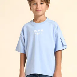 U.S. Polo Assn. Kids Boys Typography Printed Drop-Shoulder Sleeves Cotton T-shirt-picture-32