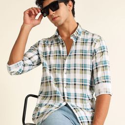 THE BEETEL HOUSE Men Classic Fit Tartan Checked Spread Collar Pure Cotton Casual Shirt-picture-4