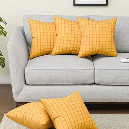 Kuber Industries Mustard 5 Pieces Geometric Square Cushion Covers-image-4