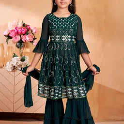 Sangria Girls Green Georgette Kurta Sets-image-50