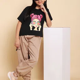HERE&NOW Girls Printed Short Sleeves Pure Cotton T-shirt With Joggers-picture-11