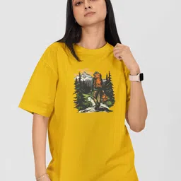 Moda Rapido Women Printed Drop-Shoulder Sleeves Pockets T-shirt-image-89