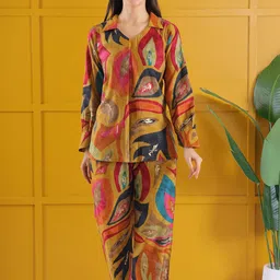 DARVI Leaf Melody Printed Shirt Collar Tunic With Palazzo-38