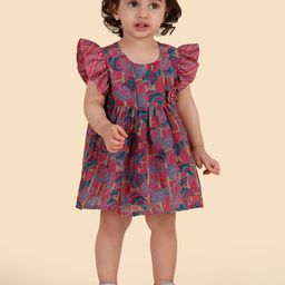 Fabindia Girls Abstract Printed Flutter Sleeves Fit and Flare Dress-picture-13